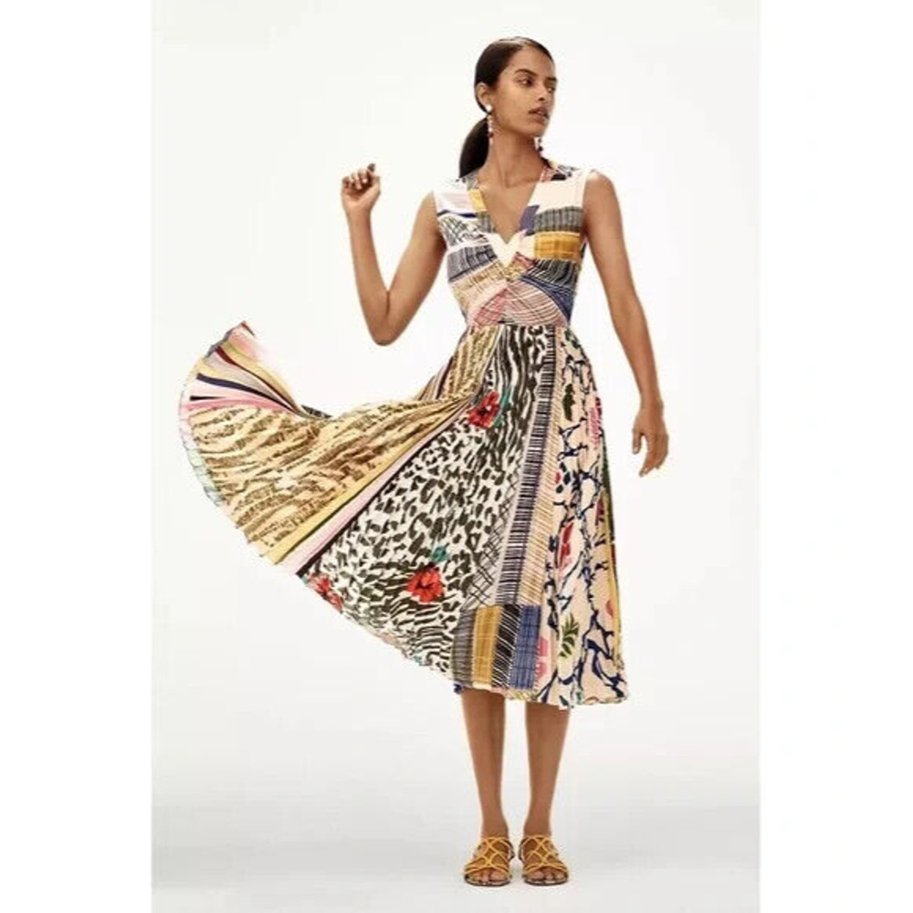 Anthropologie x Geisha Designs Jacinta Midi Dress Pleated Fit & Flare Size 0 - Picture 9 of 16